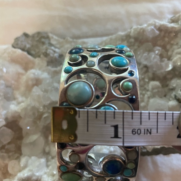 Vintage Sterling Silver Chunky Cuff Moon Cut Outs Various Stones - Picture 8 of 9